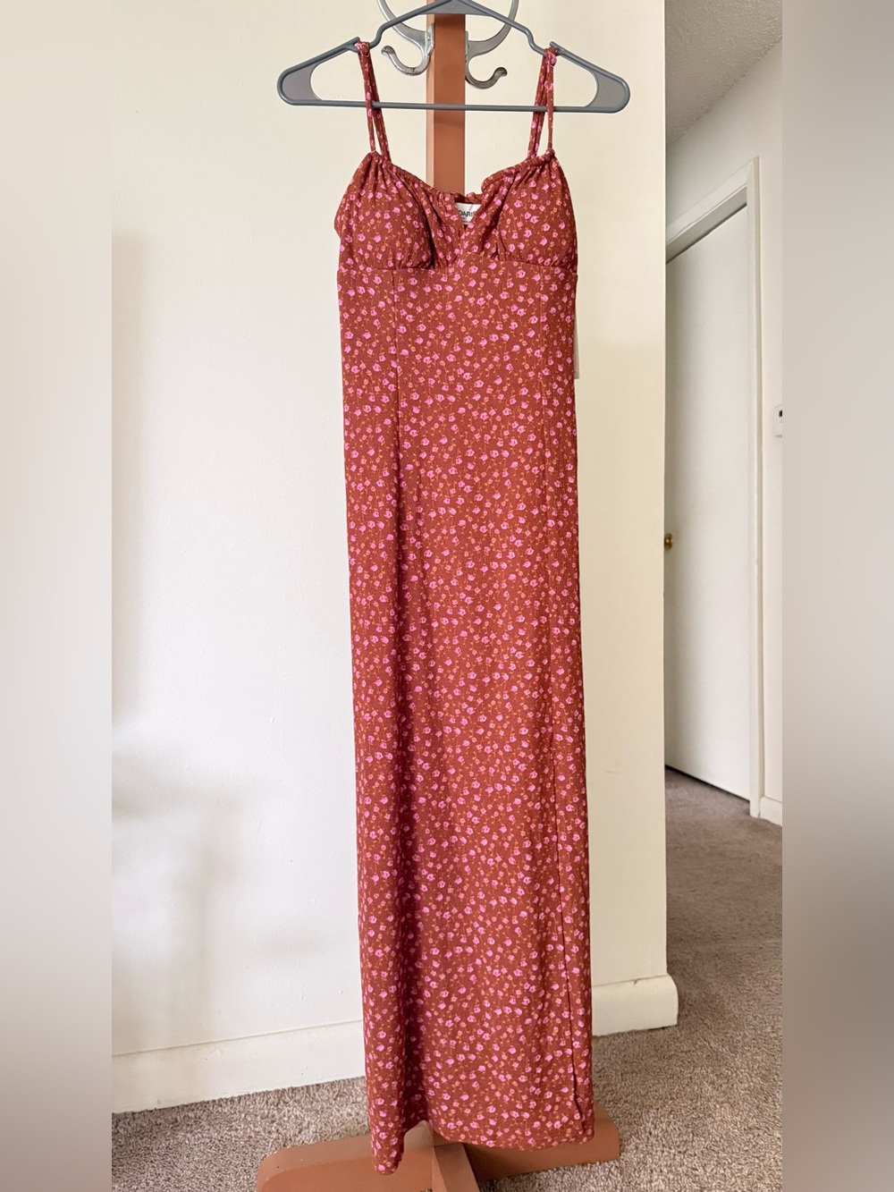 No Boundaries Rust Maxi Dress with Pink Floral Print